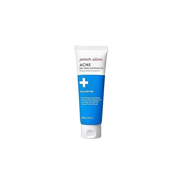 Peach Slices | Acne Oil-Free Moisturizer Satin Matte Finish 0.5% Salicylic Acid Hyaluronic Prevents Breakouts Pore Minimizing Clear Skin Silicone Free Face 2.8 oz