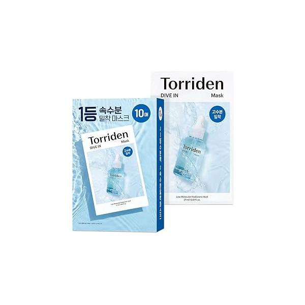 Torriden DIVE IN Hyaluronic Acid Facial Mask (10 sheets) | Extra Moisturizing Care Acid, Panthenol, Allantoin Korean Face
