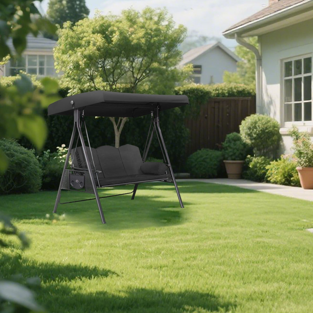 Outdoor Swing Chair Canopy Replacement, 75.2"x47.24" Universal Waterproof Cover for 2-3 Seater Porch Swings, Heavy Duty 190T Polyester Sun Shade with Anti-UV Protection