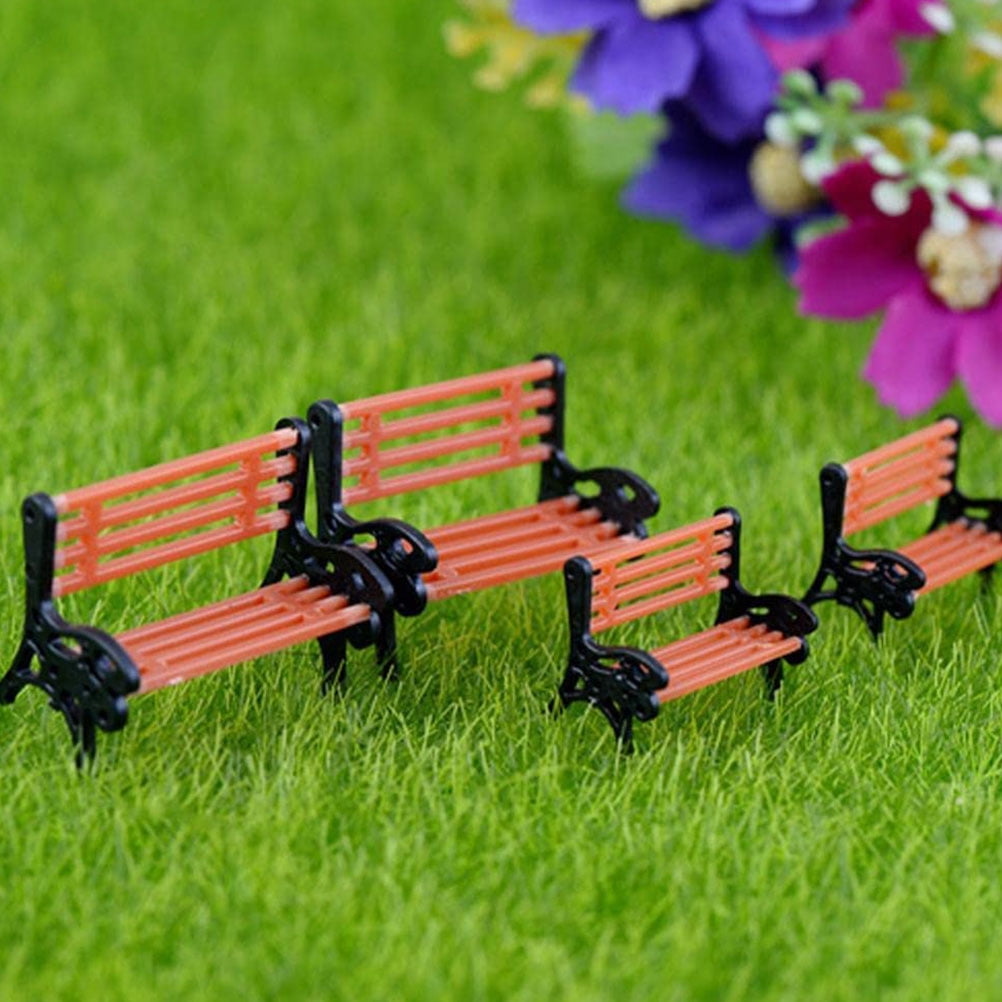 Niceauty 2Pcs Mini Garden Bench Resin Simple Design for Outdoor Miniature Scenery