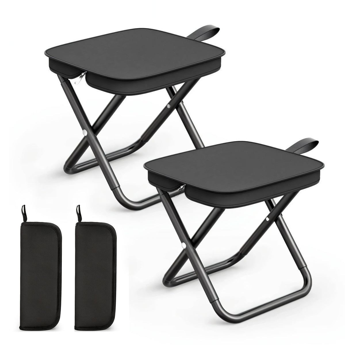 2 Pack Camping Stools, 10.6 Inch Compact Camping Chair, Portable Folding Chair with Carry Bag, Lightweight Folding Stool Seat for Outdoor Hiking, Fishing, Picnic and Party, Hold Up to 220 LB, Black