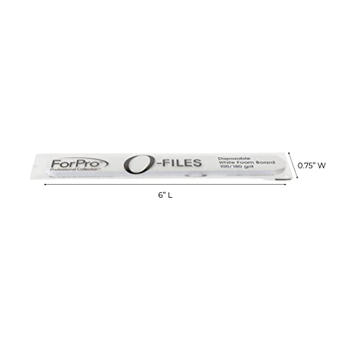 ForPro Professional Collection O-Files Foam Board, Double-Sided Manicure Nail File, 100/180 Grit, Individually-Wrapped, 6" L x .75" W, White, 100-Count