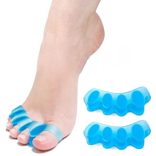 Toe Separator -Silicone Big Toe Corrector - Relieves Foot Pain, Hammer Toe, Bunions, and Curled Toe -1 Pair of Blue Adjustable Toe Separator for Both Men and Women(Blue 2PCS)
