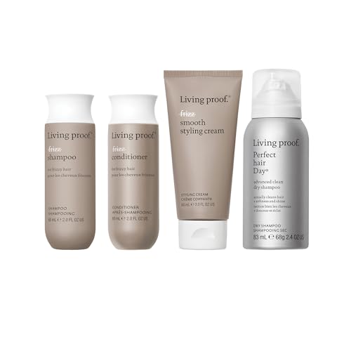 Living Proof Frizz-free Hair Essentials Kit - Travel Size No Frizz Shampoo, Conditioner, Smooth Styling Cream and Advanced Clean Dry Shampoo ($70 value)