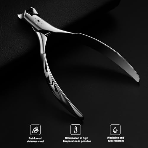 FERYES Wide Jaw Thick Toenail Clippers Thick Toenails - Precision Stainless Steel Toe Nail Clippers for Thick Nails for Seniors with Catcher - Silver