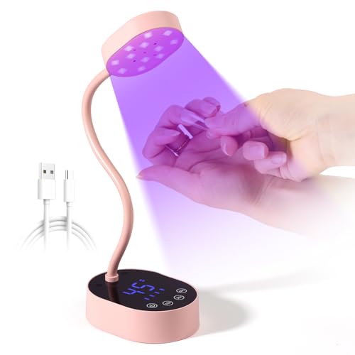 AORAEM UV Nail Lamp, Gooseneck Mini U V Light for Gel Nails, 36W Rechargeable LED Flash Cure Lamps with 4 Timers & Auto Sensor, Quick Dry Professional Nail Dryer for Salon Home DIY Use, Pink