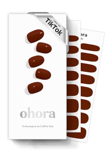 ohora Semi Cured Gel Nail Strips (N Chilly) - Red, Solid, Works with Any UV/LED Lamps, Salon-Quality, Long Lasting, Easy to Apply & Remove - Includes 2 Prep Pads, Nail File & Wooden Stick