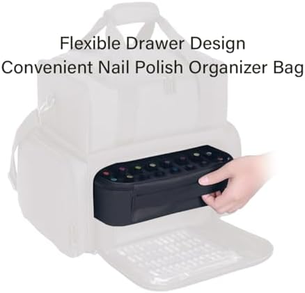 Small Clear Nail Polish Organizer Holds 40 bottles(15ml-0.5fl.oz) Nail Polish Case Multifunctional Nail Polish Bag organizer, Cosmetic Travel Makeup Bags for Women Black
