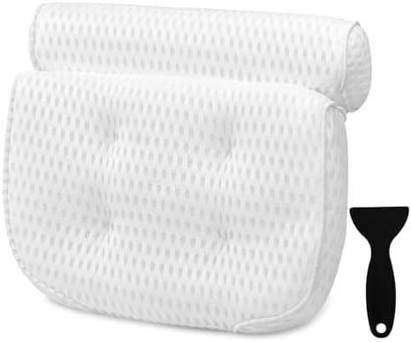 Bath Pillow Bathtub Pillow - Bath Pillows for Tub with Neck, Head, Shoulder and Back Support - 4D Air Mesh Spa Pillow for Bath - Extra Thick, Soft and Quick Dry