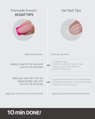 BTArtboxnails XCOATTIPS Pink French Tip Press On Nails - Short Press On Nails Square, Soft Gel Nail Tips, 160Pcs Soak Off Acrylic Pink Fake Nail Extension in 16 Sizes