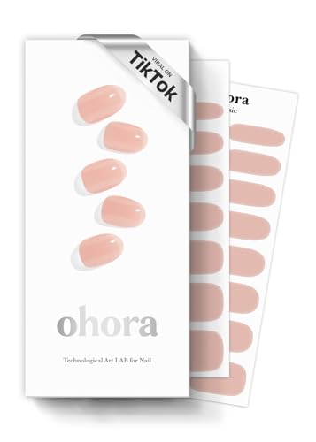 ohora Semi Cured Gel Nail Strips (N Bare Apricot) - Nude, Solid, Works with Any UV/LED Lamps, Salon-Quality, Long Lasting, Easy to Apply & Remove - Includes 2 Prep Pads, Nail File & Wooden Stick
