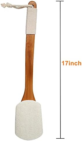 Leotruny 100% Natural Exfoliating Loofah with Long Wooden Handle Shower Back Brush (Off-White (1 Pack))