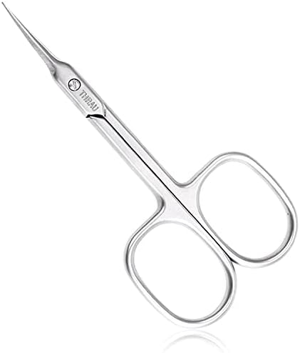 THRAU Cuticle Scissors Extra Fine for Manicure and Pedicure, Curved Blade Nail Scissors, Precise Pointed Tip Grooming Kit for Eyebrow, Eyelash, Trim Nail and Dry Skin, Small Scissors