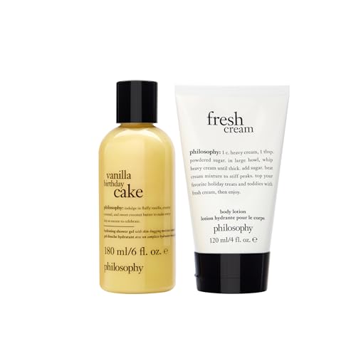 philosophy happy birthday gift set - 2-pc. vanilla birthday cake hydrating shower gel (6oz) & fresh cream body lotion (4oz) - moisturizing bath & body duo for women