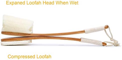 Leotruny 100% Natural Exfoliating Loofah with Long Wooden Handle Shower Back Brush (Off-White (1 Pack))
