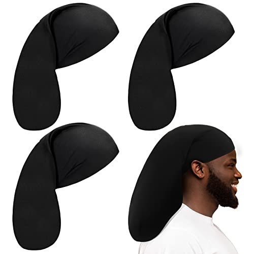 Tatuo 4 Pieces Unisex Jumbo Dreadlock Cap Long Hair Dreads Head Wrap Sleeping Cap Hair Accessories Sleep Bonnet for Men Women (Black)