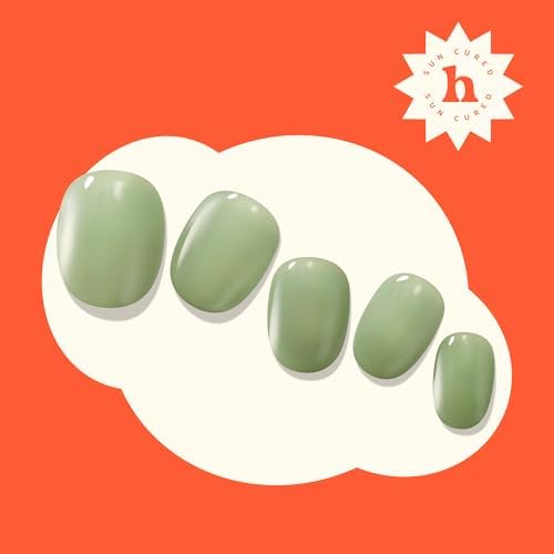 Semi Cured Gel Nail Strips | No LED Lamp Needed | Solid, Green, Spring | Easy Apply & Remove, Salon Quality | Includes 28 Strips, 1 Prep Pads, Nail File & Wooden Stick - Hey, Matcha Girly
