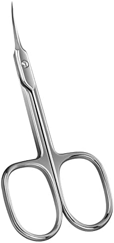 CGBE Cuticle Scissors Extra Fine Curved Blade, Super Slim Manicure Scissors for Cuticles Professional Small Scissors with Precise Pointed Tip Grooming Blades, Eyebrow, Eyelash, and Dry Skin - Silvery