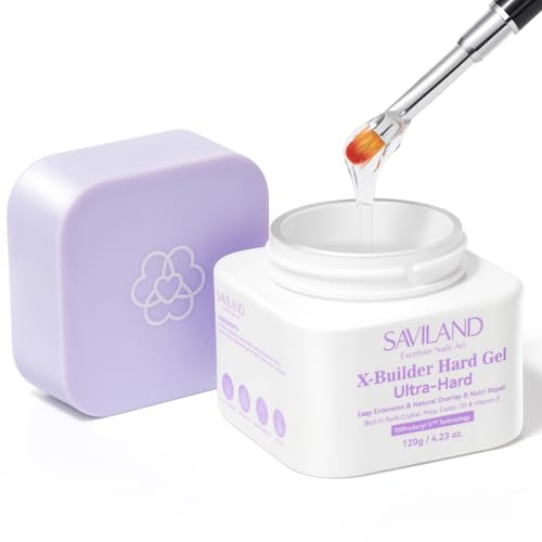 SAVILAND SSProX Ultra Hard Builder Nail Gel: 120 g Clear Plant-Based Hard Gel for Nails Mica Vitamin E Castor Oil U V 3D Nail Extension Gel Strengthening & Thickening DIY Home Use