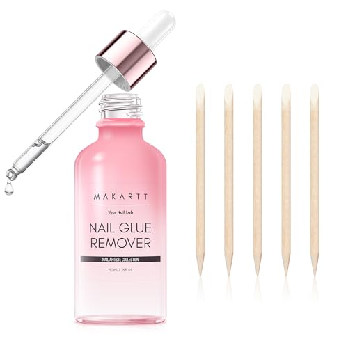 Makartt Press on Nail Glue Remover: 50ML Quick Glue Debonder | Easy Removal with a Dropper Applicator | Updated Formula with Vitamin E | No Acetone/Hema | For Fake Nails,Semicure Stickers,Large