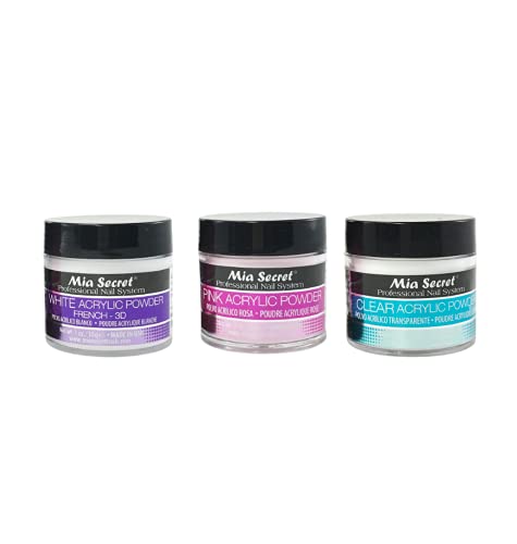 Mia Secret Acrylic Powder 1 oz x 3 (White, Pink, Clear) color acrylic powder for nails mia secret, mia secret professional acrylic nail system clear acrylic powder
