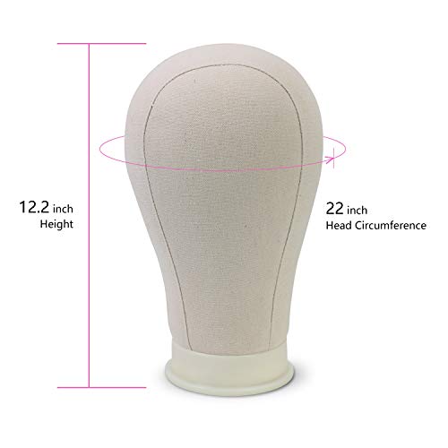 EERYA 21-24 Inch Canvas Block Head Set for Wig Display Making Hair Weave and Styling Mannequin Head with Mount Hole C Stand, Styling Hair Clips, T Needle, C Needles, Thread, Lace Wig Caps (22 Inch)