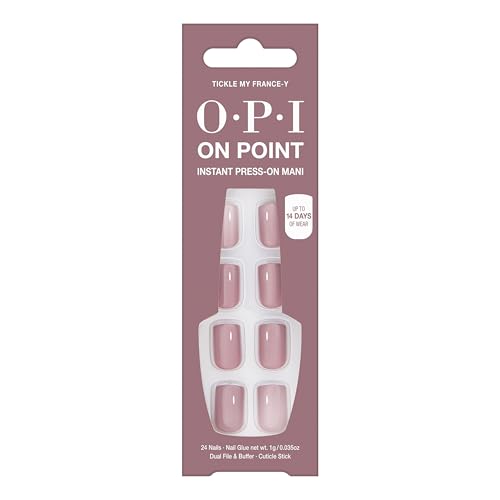 OPI On Point Press On Nails | Short Round Classic & Accent Nail Art Press On Nails | 24 Count With Nail Glue | Instant Press-On Mani | Long Lasting, Reusable, Non-damaging