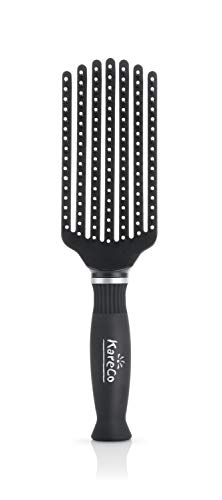 Premium Mini Tangle Buster Brush – Soft Nylon Bristles – Long Ergonomic Durable Rubber Handle – Ideal for Wet and Dry Hair & Easy Grooming, Black Color (7 Fingers)