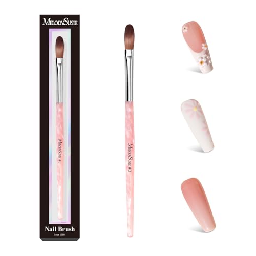 MelodySusie Kolinsky Acrylic Nail Brush,66% Kolinsky Hair Professional Nail Art Brush for Acrylic Application, Aurora Collection Fine Glitter Brush, Size 8