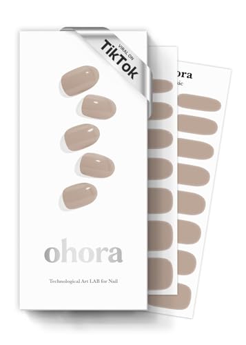 ohora Semi Cured Gel Nail Strips (N Cream Beige) - Nude, Solid, Works with Any UV/LED Lamps, Salon-Quality, Long Lasting, Easy to Apply & Remove - Includes 2 Prep Pads, Nail File & Wooden Stick