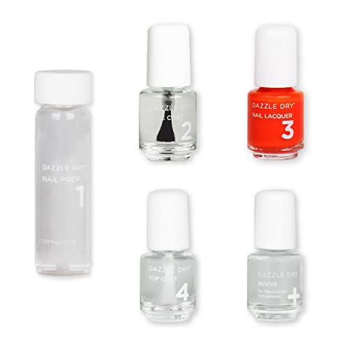 Dazzle Dry Mini Kit 4 Step System - Red Hot Chili, a bright and orangey red. Full coverage cream. (5 Piece Kit / 5 Manicures)