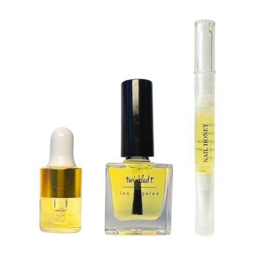Twinkled T Nail Honey - Organic Nail Strengthening Treatment for Growth, Strength, & Moisture Nail Care Blend Cuticle Oil (Trio (Pen, Bottle, & Dropper))