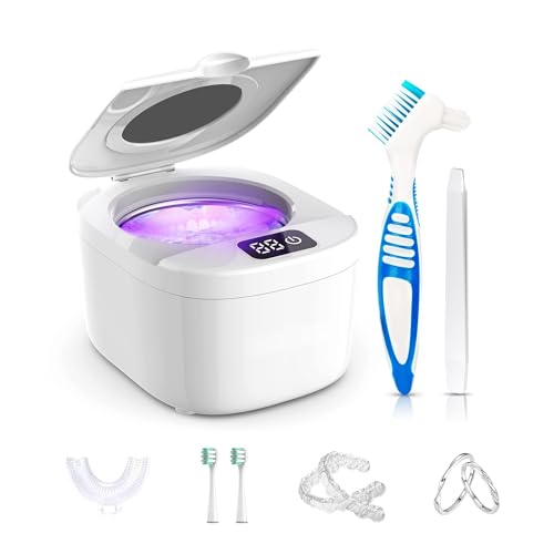 Professional Ultrasonic Retainer Cleaner Retainer Cleaning Machine - 45kHz Ultrasonic Cleaning, Suitable for Denture Mouth Guard Aligner Dental Trays