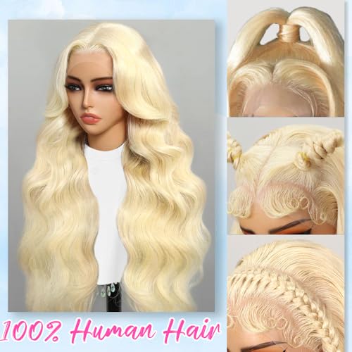 30 Inch 613 13x6 Lace Front Wig Human Hair 200 Density Blonde Wig Human Hair 613 HD Lace Frontal Wig Body Wave Lace Front Wig Pre Plucked Glueless Blonde Wigs