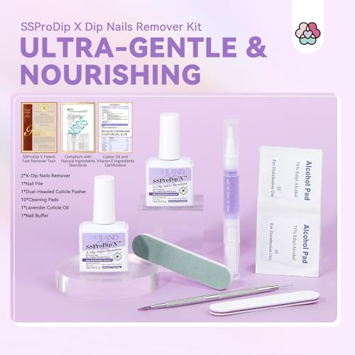 SAVILAND Dip Powder Remover 2 Pcs: Professional Dip Nail Remover Kit Gentle & Safe Remove Dip Nails With Cuticle Oil Nail File Tools No Need Soaking Or Wrapping 0.5 Floz Home Use