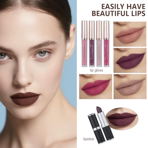 Makeup Kit for Women Full Kit、 Makeup Sets for Teens、 Multipurpose Makeup ，eyeshadow、 liquid foundation,Loose powder,Eyebrow pencil,4-color lip gloss set