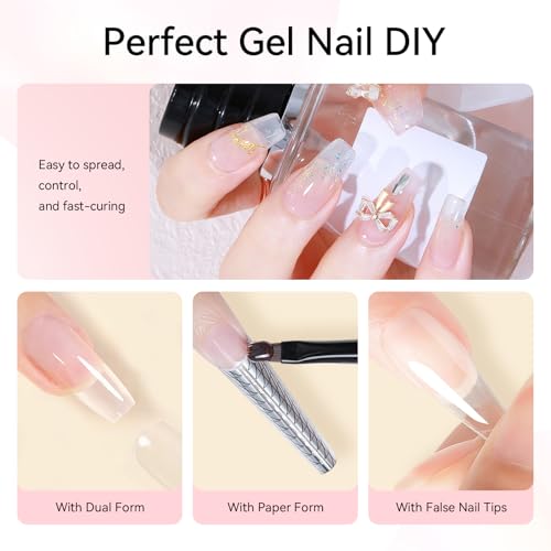Makartt Poly Nail Gel Set - 6 Neutral Colors for Extension Nails, Long Lasting, Natural-looking, Strong Builder Enhancement for Salon Manicure DIY at Home 15ML Clear White Nude Pink
