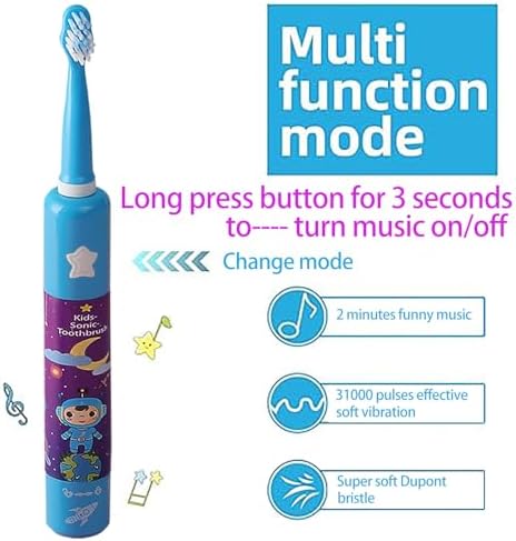 OJV 8620 Musical Electric Toothbrushes for Kids Children, 3 Modes 2 Min Timer, 6 Bristles Rechargeable Power Smart Sonic Music Play Song Toothbrush for Girls Age 3-14 with Wall Mounted Holder (Blue)
