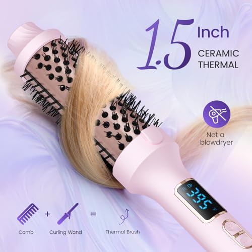 PRITECH Thermal Brush 1.5 inch, Heated Round Brush Creates Blowout Look, Ionic Curling Iron Brushes with Adjustable temperature, Dual Voltage Hair Styling Tool