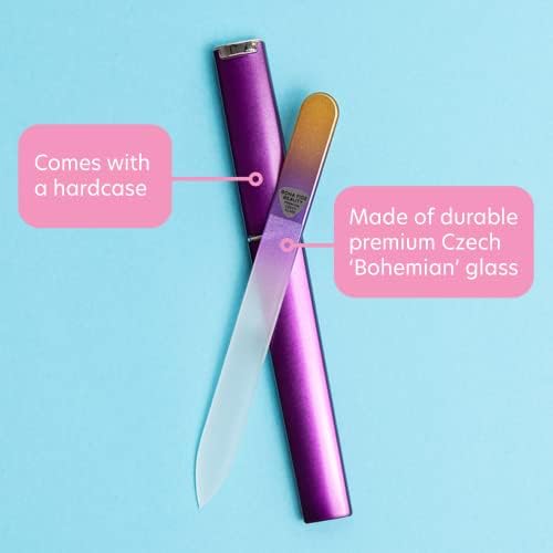 Bona Fide Beauty - Premium Czech Glass Fingernail File with Case - Gentle, Durable & Professional Manicure Tool - Beauty Gift for Women (Gold Violet)