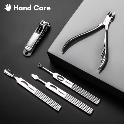 FAMILIFE Manicure Set, Professional Manicure Kit Nail Clippers Set 11 in 1 Stainless Steel Pedicure Tools Nail Kit Men Grooming Tool with Portable Brown Leather Travel Case Luxury Gifts for Him