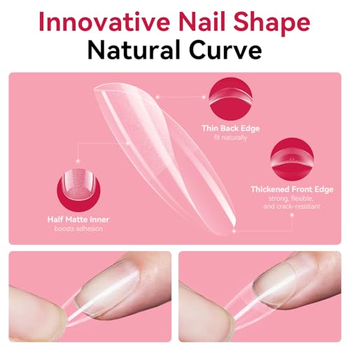 Makartt Almond Nail Tips, 500pcs Medium Pre-buffed Full Cover Clear Press on Nails 10 Sizes Soak Off Soft Gel Nail Tips Extension Professional Acrylic Fake Nails No Crease False Nail Salon DIY Art