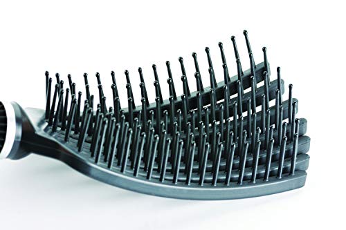 Premium Mini Tangle Buster Brush – Soft Nylon Bristles – Long Ergonomic Durable Rubber Handle – Ideal for Wet and Dry Hair & Easy Grooming, Black Color (7 Fingers)