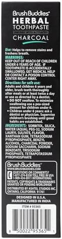 Brush Buddies Charcoal Toothpaste 6 Pack, 3.5 oz | Activated Charcoal Whitening Toothpaste | Fluoride-Free, Cool Mint | Herbal for Sensitive Teeth, Bad Breath & Stains