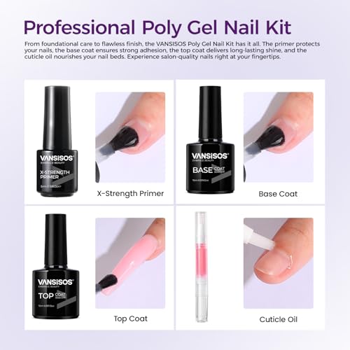 Poly Gel Nail Kit: 14 PCS PolyGel with Slip Solution Mini U V Nail Light Poly Gel Kit for Beginners with Everything Extension