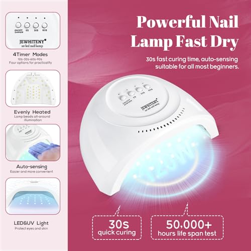 JEWHITENY 45PCS Gel Nail Polish Kit with U V Light LED Nail Lamp 40 Colors Set Manicure Tools All-In-One Nail Gel Kit