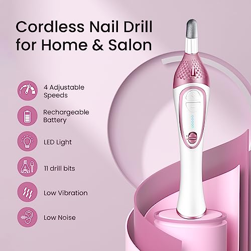 36-Piece Professional Manicure Pedicure Kit-Cordless Electric Nail File Kit,20000RPM, 11Pcs Bits,4 Speed,Rechargeable Pedicure Tool for Feet,Hand Foot Care Nail Drill Tool for Nail Grind Trim Polish