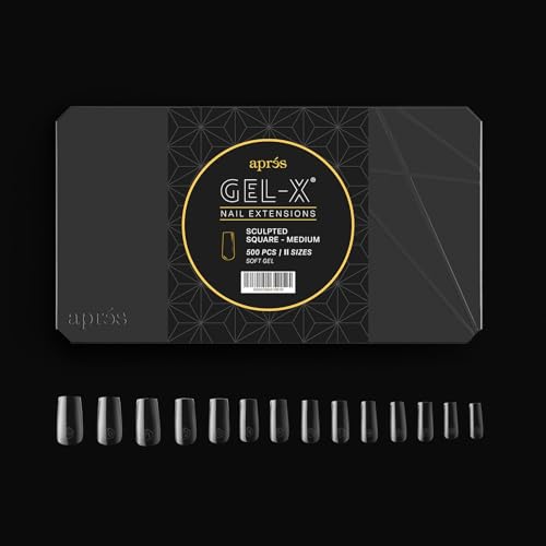 Aprés Gel-X® Scupted Square Medium Tip Box | 500pc Gel-X Tips, 11 Sizes 00-9, Premium Quality