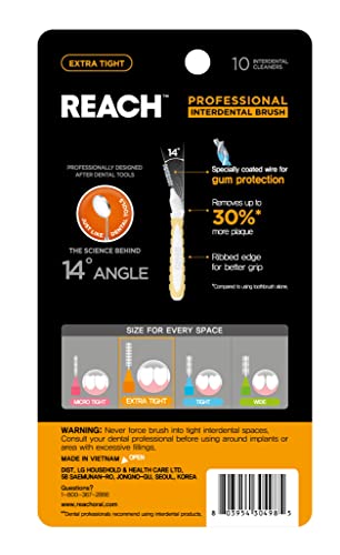Reach Interdental Brush Cleaners, 0.7mm, Extra Tight, Sensitive Gum Protection, Plaque Remover for Teeth, Braces Flossers, Braces Brush, Dental Toothbrushes, Oral Care, 6 Pack, 10 Count
