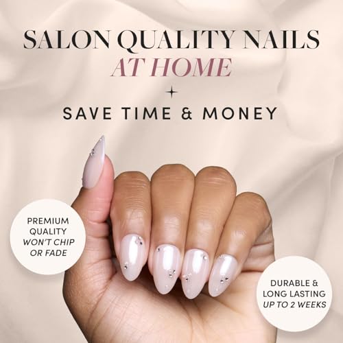 Glamnetic Press On Nails - Fiancéd | Short Almond Fake Nails with a Nude Ombré for Weddings, Glossy Glazed Finish, Reusable | 15 Sizes - 30 Nail Kit with Glue